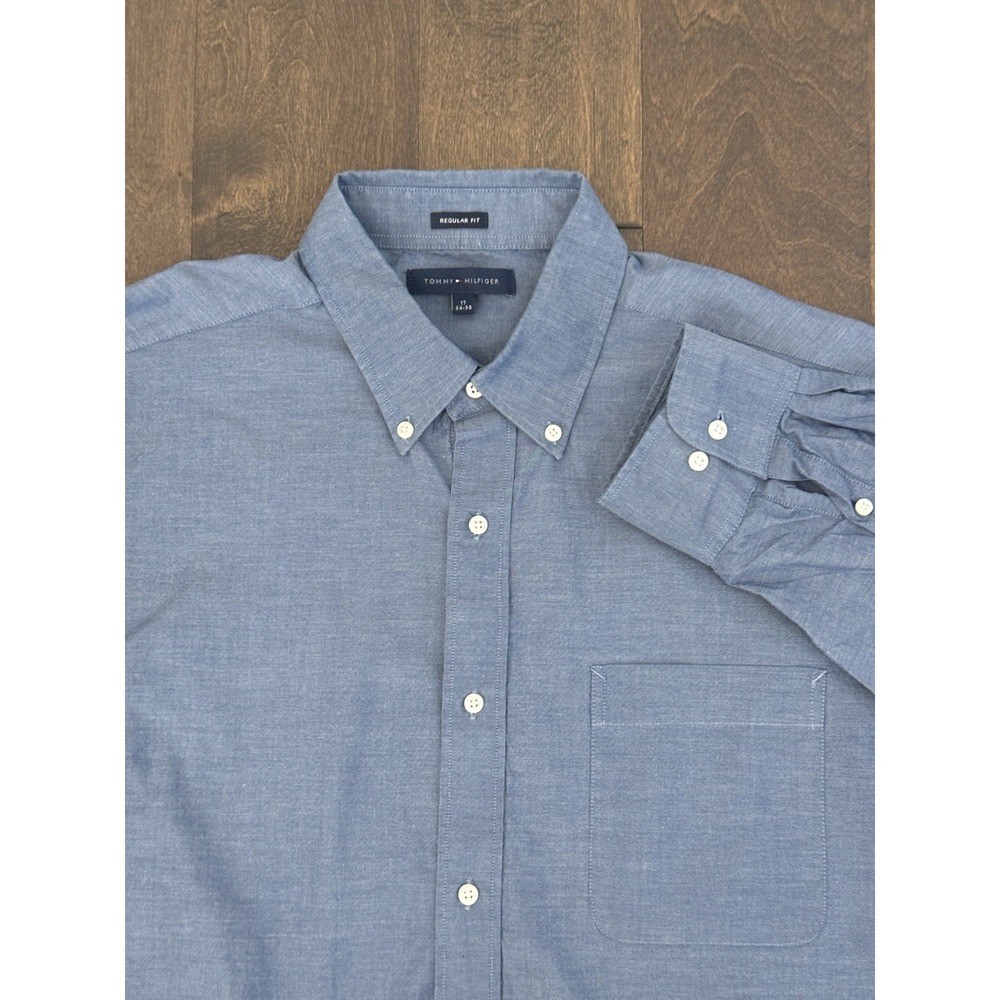 Tommy Hilfiger Mens Regular Fit Blue Button‎ Down Oxford Shirt Size 17 34-35